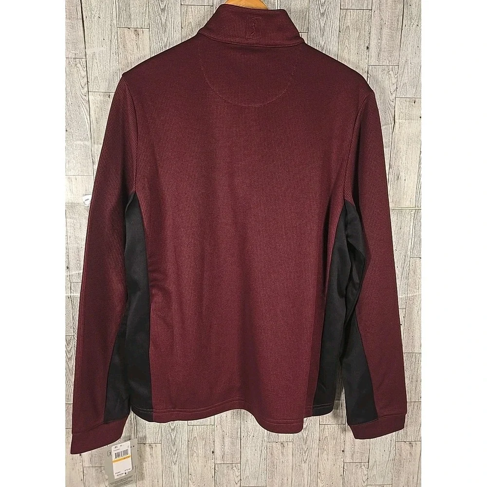 PGA Tour Sweater SMALL Jacquard Burgundy Quarter Zip Pullover Stretch NEW